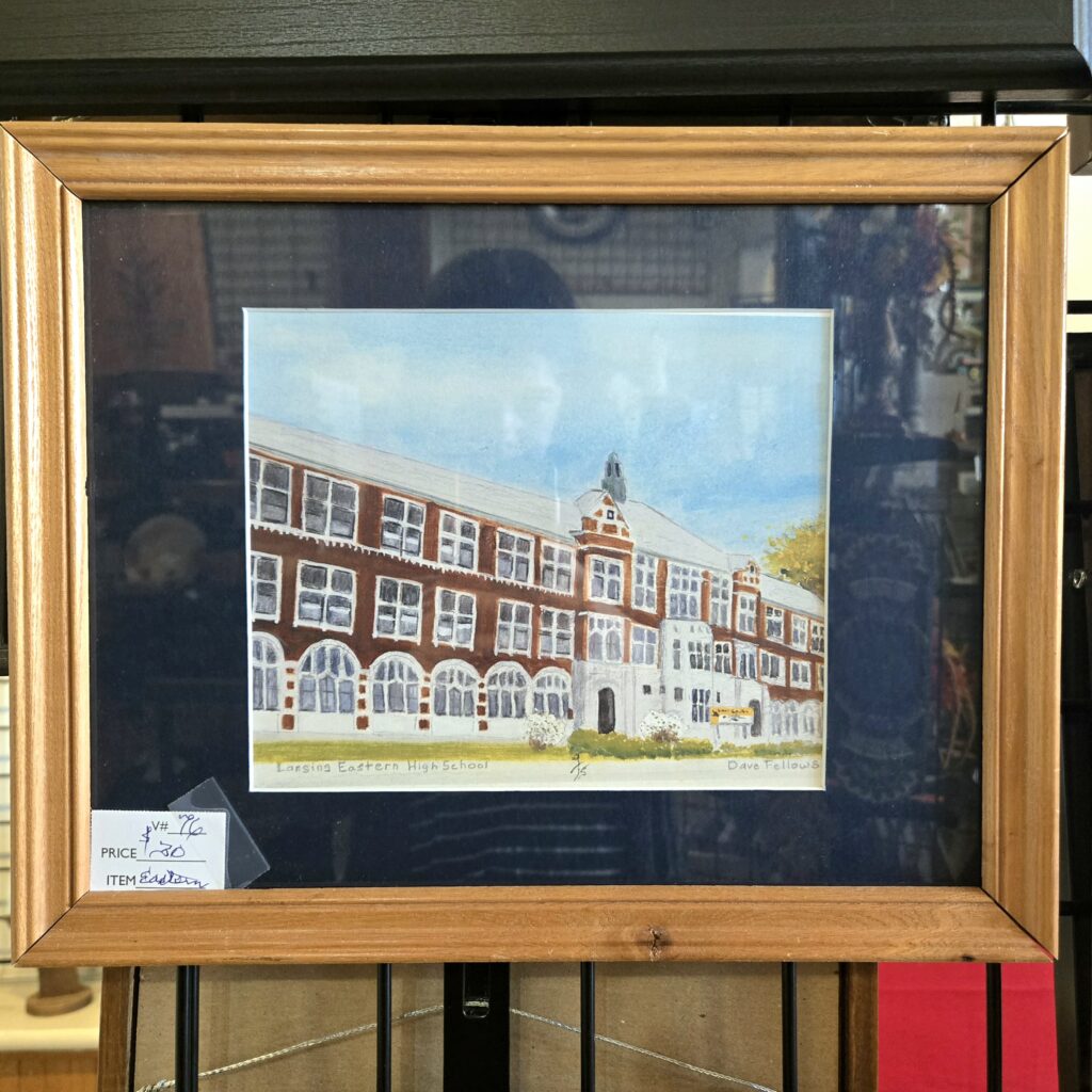 Painting of Lansing Eastern school building before it was demolished