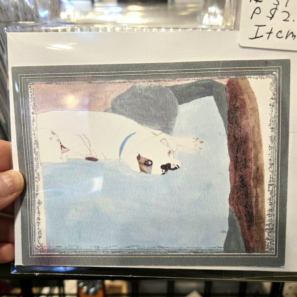hand drawn card of dog laying down