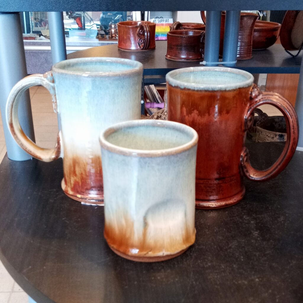 Pale blue and brown gradient ceramic mugs