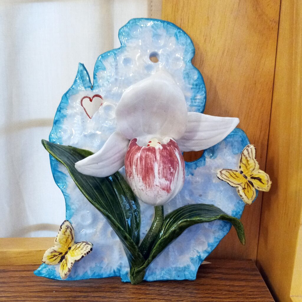 ceramic Michigan ornament with flower