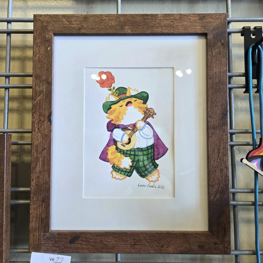Framed original painting of a cat wearing clothes
